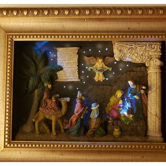 Kirkland Signature Art 3d Nativity Scene With Lights Gold Frame 6 X